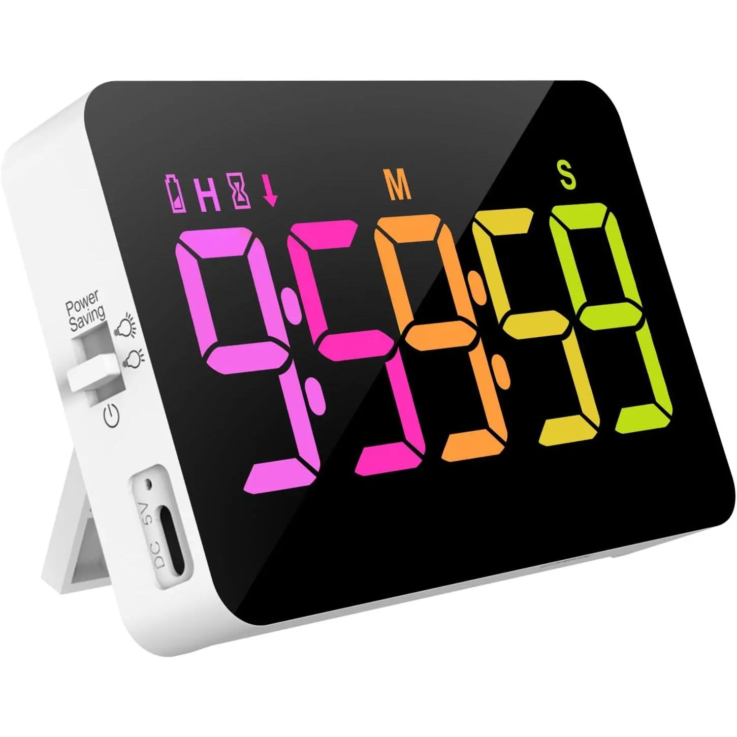 Rechargeable Kitchen Digital Timer with Digital Display, Count Up-Down, Vibrating Alert, Adjustable Vol., Plastic Body, RGB Colors, LED Brightness, Time Management for Cooking, Desk Study (Indoor Recreation Gadget)