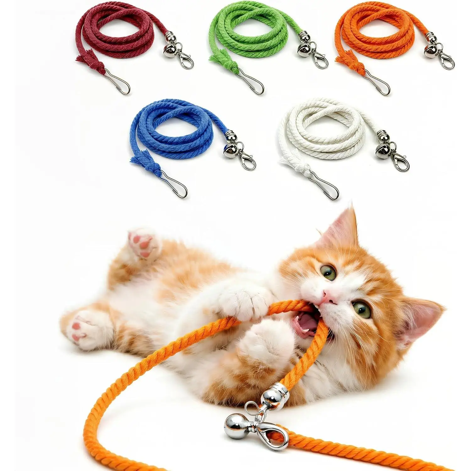 5 Pack  Wand  Strings – Interactive  Rope   with Clips &  for Indoor Cats