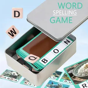 Magnetic Spelling Fill-In Game Box Words And Letters Learning Toys 26 English Letters Vocabulary Cards Fill-In Puzzle Teaching Aids Parent-Child Interactive Learning Toys Back to School Season Gifts