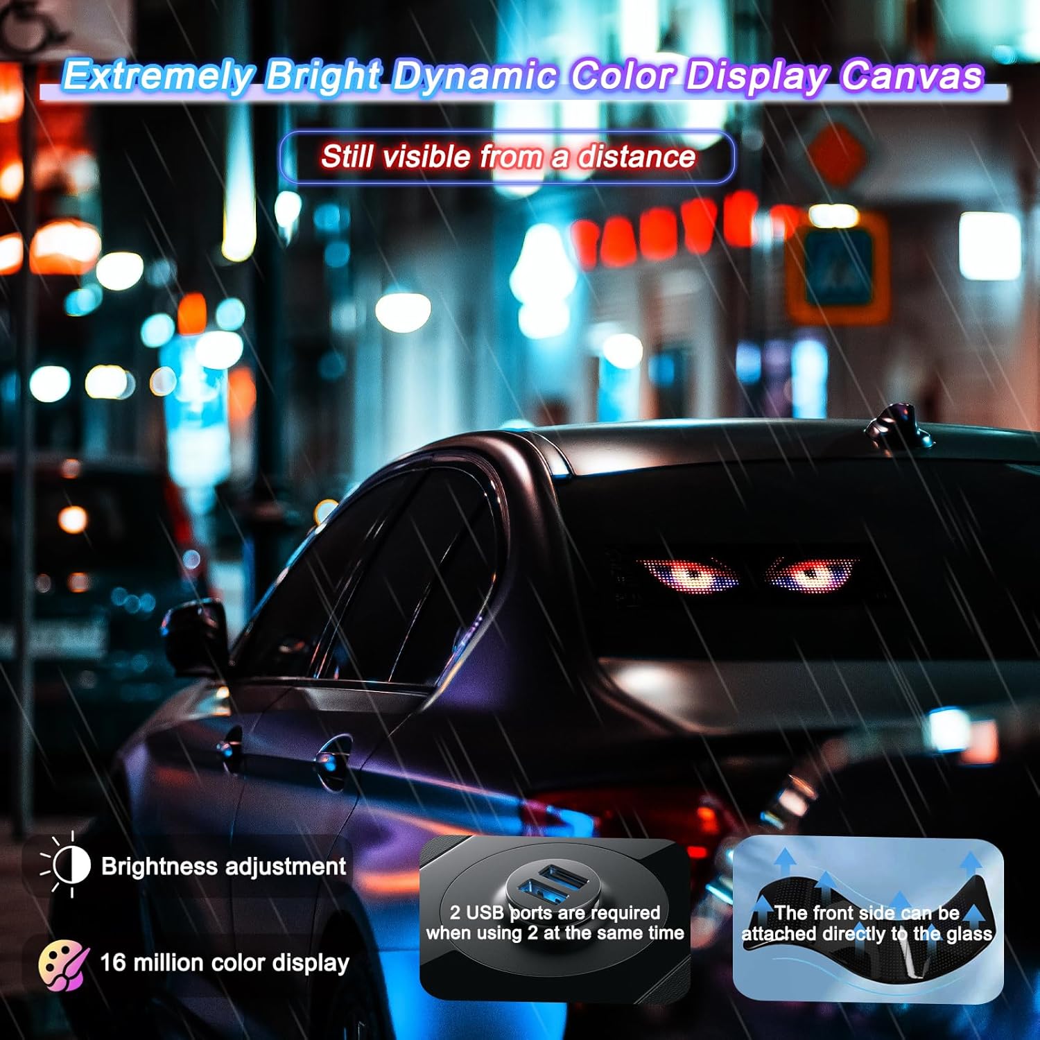 Programmable LED Sign, 15"x4" Flexible LED Scrolling Digital Display,  APP Control Custom Text  Animation, LED Matrix Panel Devil Eye Lights for  Windshield Store Decor