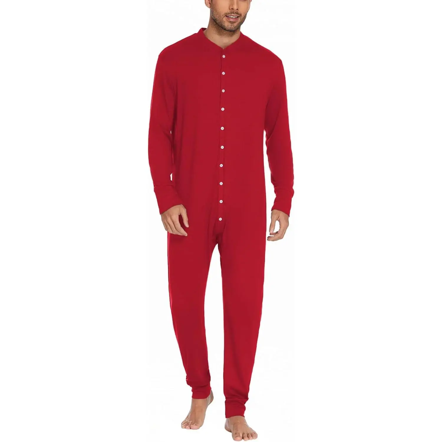 Mens Onesie Pajamas Union Suit Long Johns One Piece Thermal Underwear Long underwear men union suit, soft comfortable feel, full button front, Sleep, home lounging, winter layering