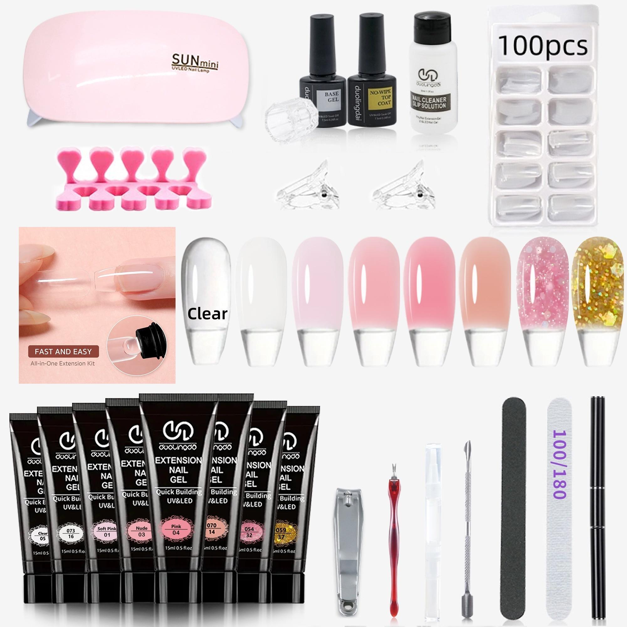 Poly Extension Gel Nail Kit with Lamp, 8 Colors Poly Extension Gel Nail Kit with Base Top Coat, Manicure Salon French Nail Art DIY Kit for Home and Salon, Christmas Gift, Polygel Nail Kit, Poly Gel Nail Kit Complete