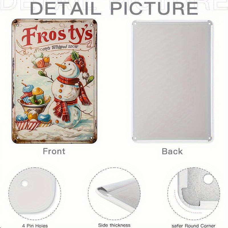 Retro Christmas Snowman Metal Tin Sign - 8x12 Inch Vintage Wall Decor with Whipped Snow & Candy Cane, Perfect for Home, Bar, Coffee Shop, or Holiday Gift, Home Decor Sign | Whimsical Snowman Design | Durable Metal Sign, Christmas Decorations, 2D Flat