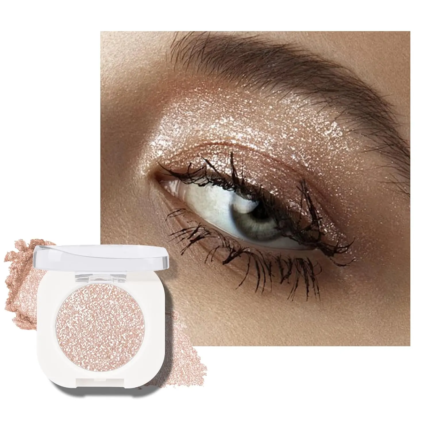 Light Champagne Glitter Eyeshadow, Pale Champagne Shimmer Eyeshadow, Ultra-fine Lightweight, Crease-proof High Pigmented Formula, Mini Glitter Eyes Makeup, Weaving Maid
