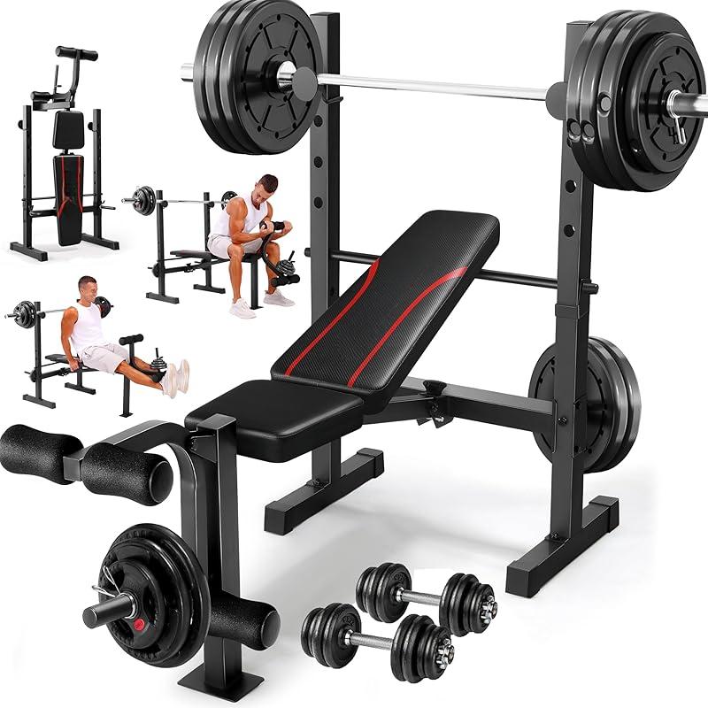 Multi-Function Weight Bench Set with Squat Rack Leg Extension & Leg Curl Adjustable Workout Bench for Full Body Fitness Foldable Flat/Incline/Decline Upgrade Bench Press for Home Gym Multi-Function Weight Bench Set with Squat Rack Leg Extension & Leg Curl Adjustable Workout Bench for Full Body Fitness Foldable Flat/Incline/Decline Upgrade Bench Press for Home Gym