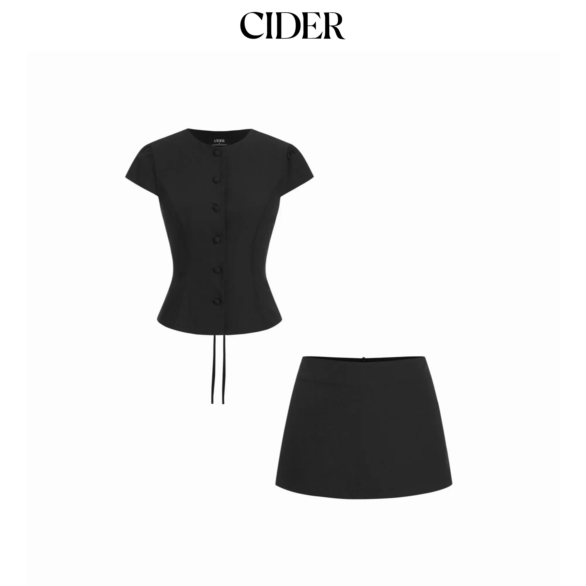 Cider Puff Sleeve Button Front Peplum Top & Mid Rise Straight Shorts Set SohoChic