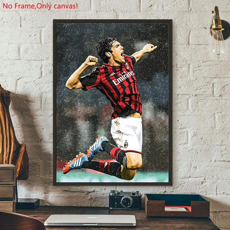 1 piece/set frameless canvas painting print poster, Classic Football player art, Kaka Celebration AC Milan Jersey, a perfect gift for football loves, ideal gift for bedroom, living room, dorm hallway, kitchen, mural, wall decoration, room decor