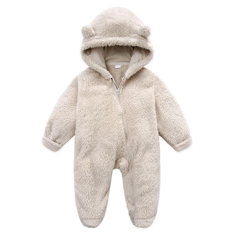 Newborn Baby Boys Girls Winter Jumpsuit Cute Bear Snowsuit Fleece Long Sleeve Footed Hooded Zipper Romper Winter Coat Outwear Warm Outfits