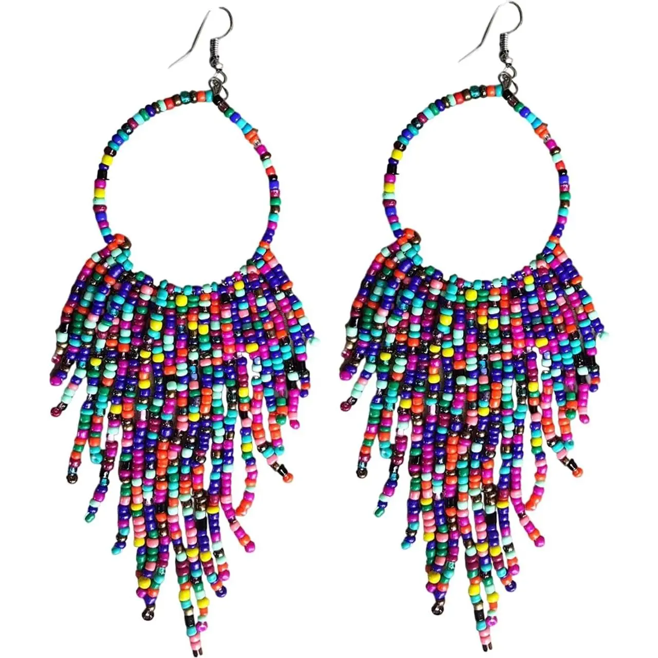 Tribal Dangle Fringe Tassel Bead & Hoop Earrings   Style by  (Multi Color)