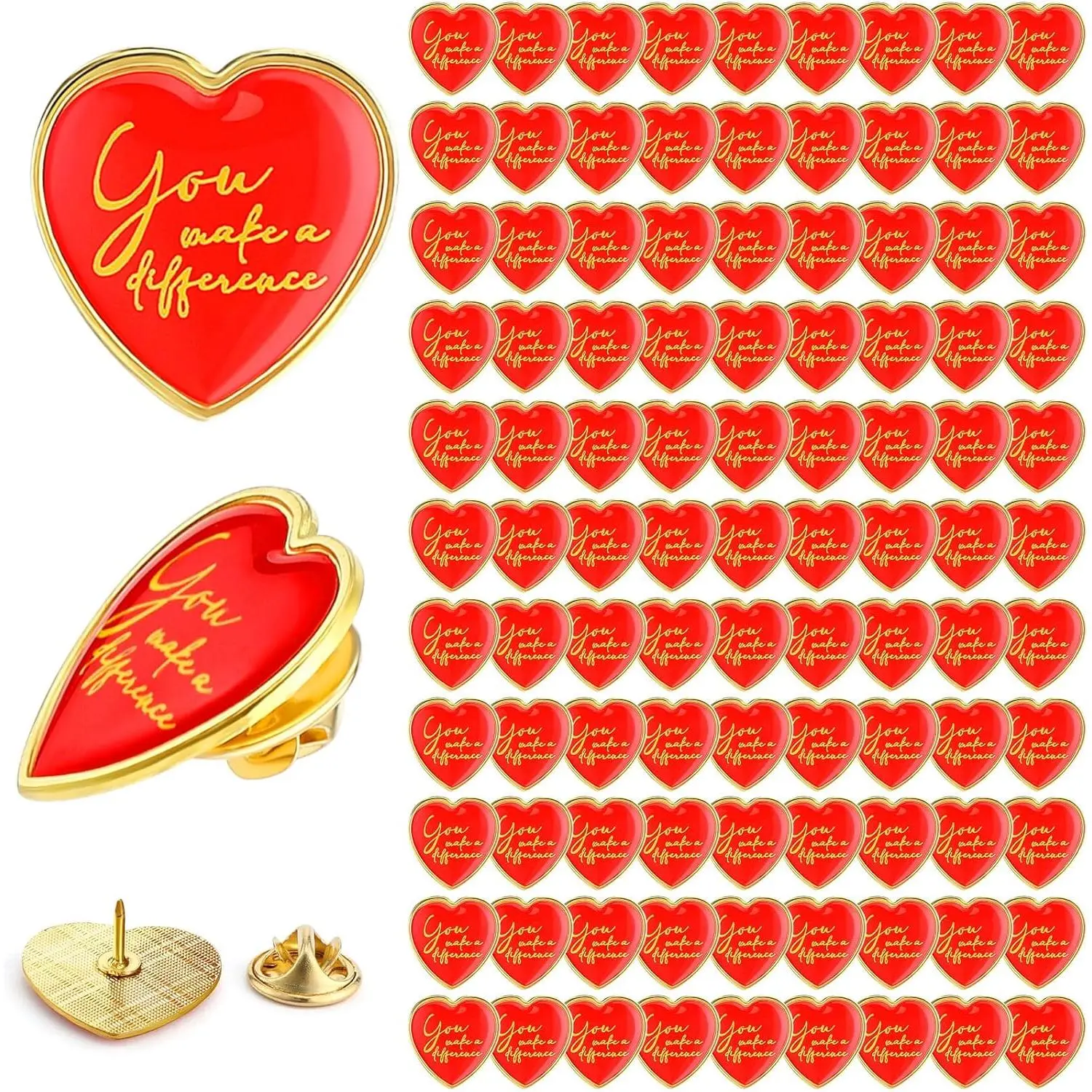You Make a Difference Button Pins Enamel Heart Shape Graduation Motivational Lapel Pins Bulk Recognition Kawaii Heart Badges for Employee Nurse Teacher Volunteer Hats