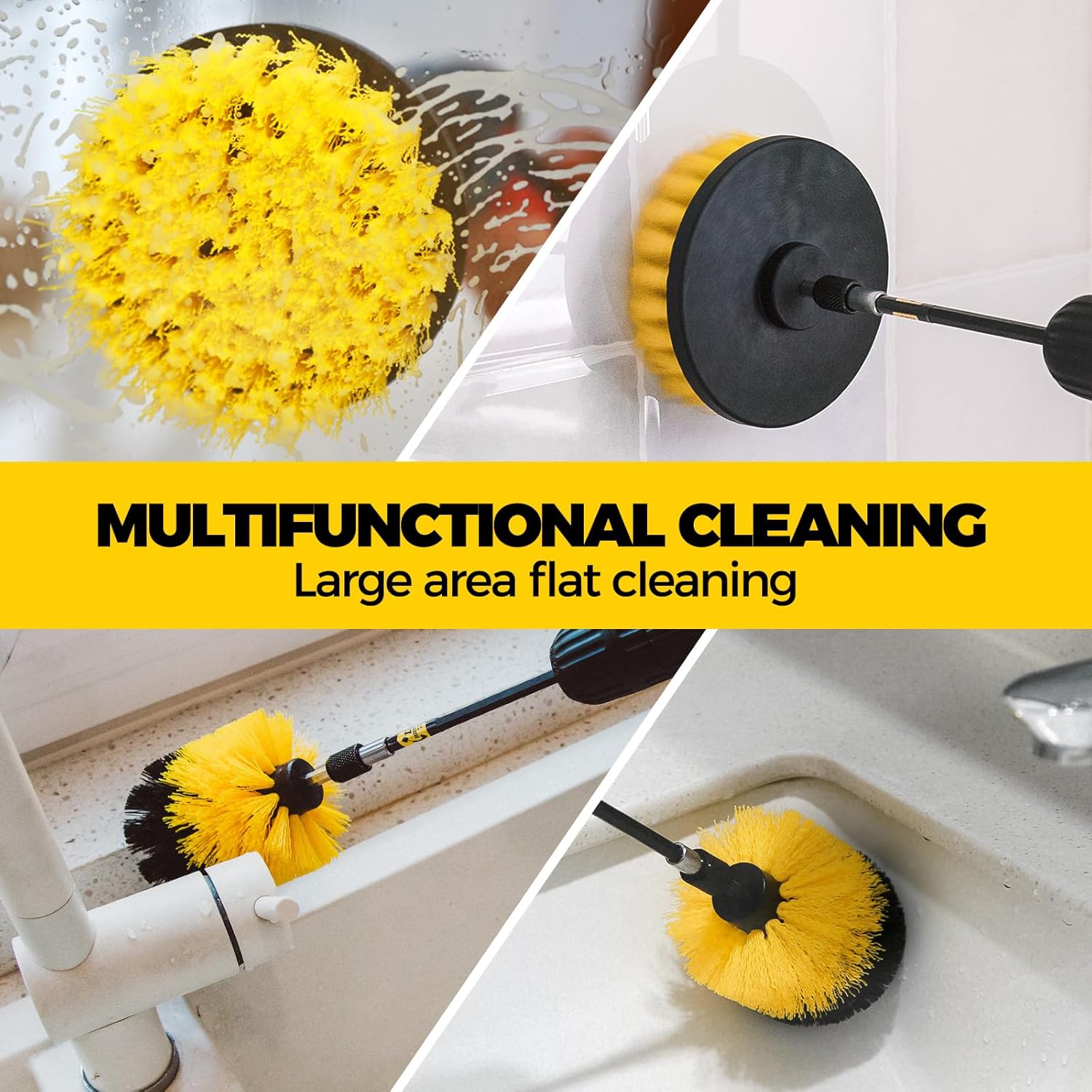 4 Pack Drill Brush Attachments Set, Power Scrubber with Extend Long Attachment,Cleaning Supplies for Bathtub, Shower, Grout, Tile(Yellow) 4 Pack Drill Brush Attachments Set, Power Scrubber with Extend Long Attachment,Cleaning Supplies for Bathtub, Shower, Grout, Tile(Yellow)