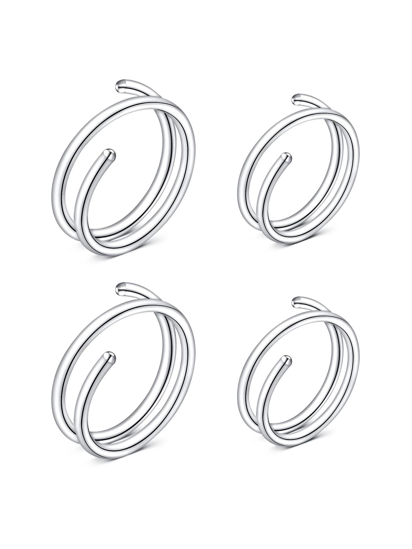 1 Set/ 4pcs  Stainless Steel Double Spiral Nose Rings, Nosering, Nose Piercing Jewelry, Body Jewelry For Men & Women, Daily Clothing Decoration