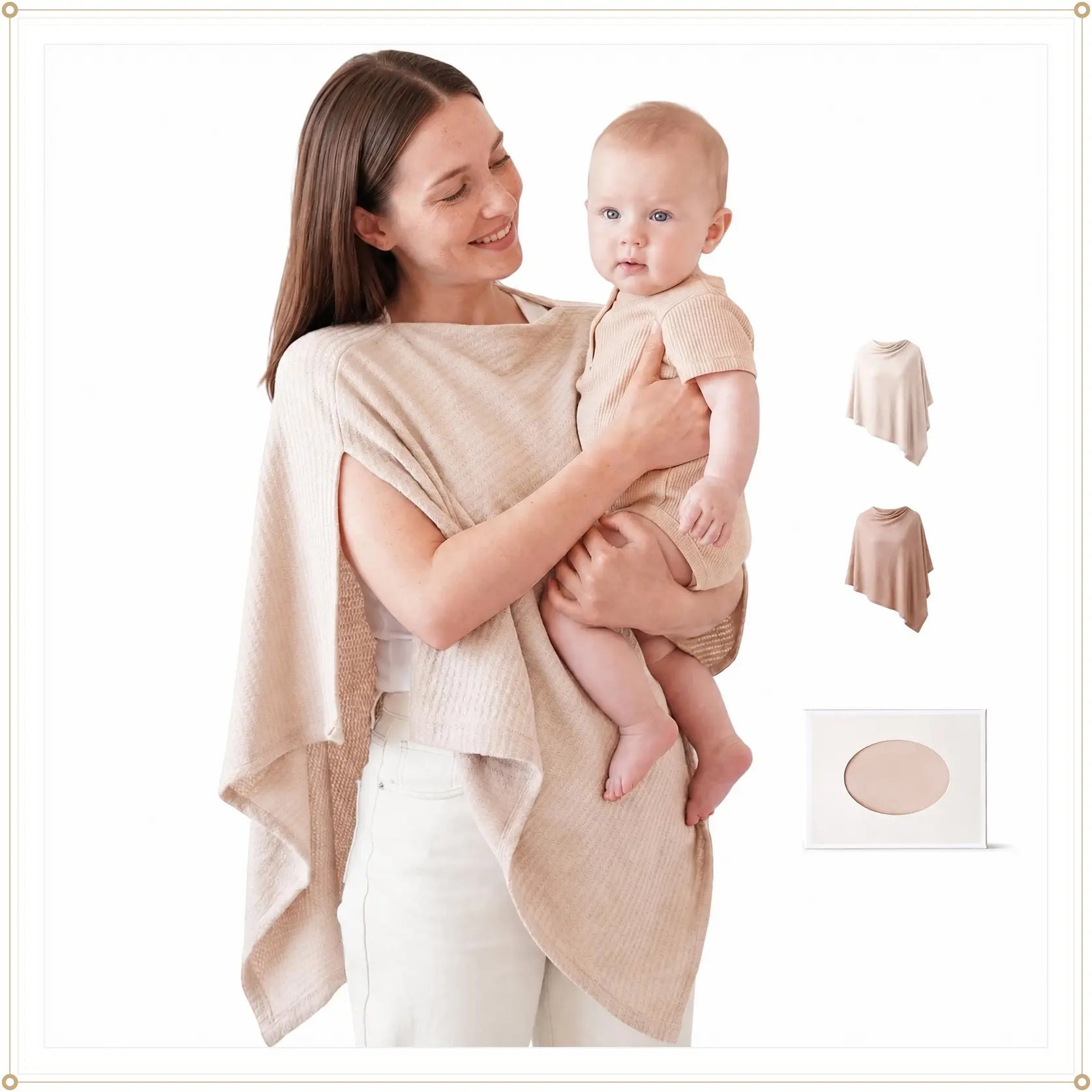 Konssy Soft Fabric Nursing Cover Poncho - Portable Multi-Use Women's Sports & Outdoor Privacy Shawl, Beige Feeding Gift Cover