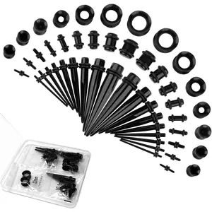 50 Pcs Ear Stretching Kit, Acrylic Gauges for Ears 14G-00G, Lightweight Tapers+ Plugs+ Silicone Tunnels, Gauge Stretching Kit, Piercing Earring Jewelry, for Men, Women, Starter Expanders