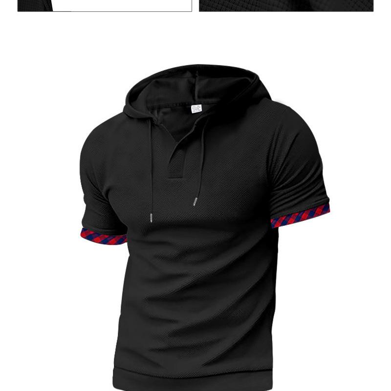 Short-sleeved Men's T-shirt, Sports and Leisure Fashion Solid Color Hooded Polo Shirt for Men