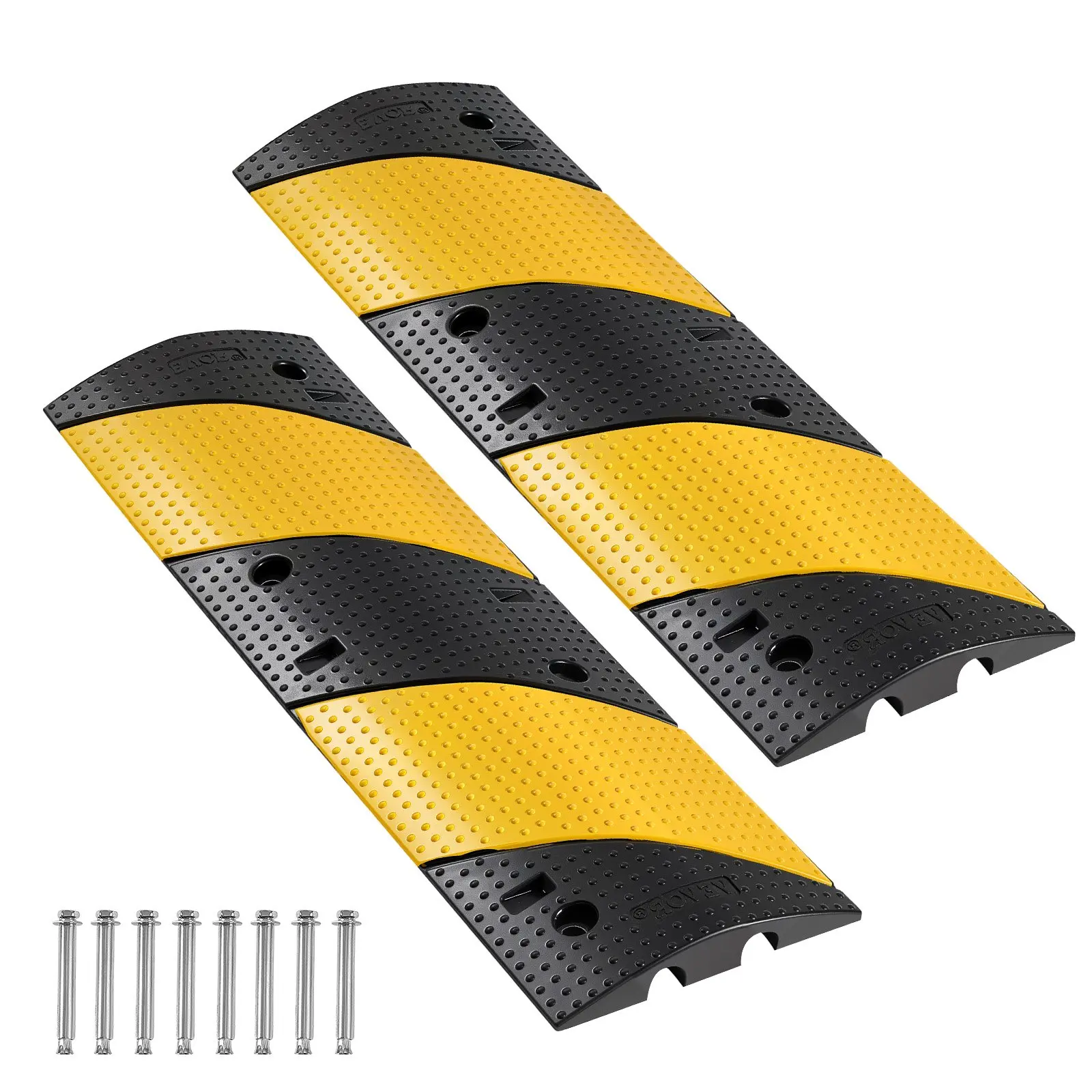 【Summerfinds】VEVOR 2-Pack 40 in Heavy Duty Rubber Speed Bumps, 2-Channel Large Cable Protector Ramps (22,000 lbs/9,979 kg Axle Load), Expansion Screws, Non-Slip, Shock-Absorbing, Deceleration for Asphalt Concrete Gravel Driveway, Effective Deceleration
