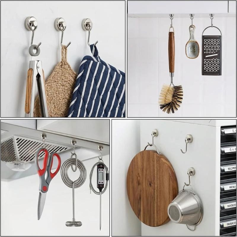 Swivel Magnetic Hooks 8/16 Pack 30LBS Strong Neodymium Hooks for Cruise Cabin Door Fridge Kitchen Metal Surfaces Rotary Vertical Suspension Organizer