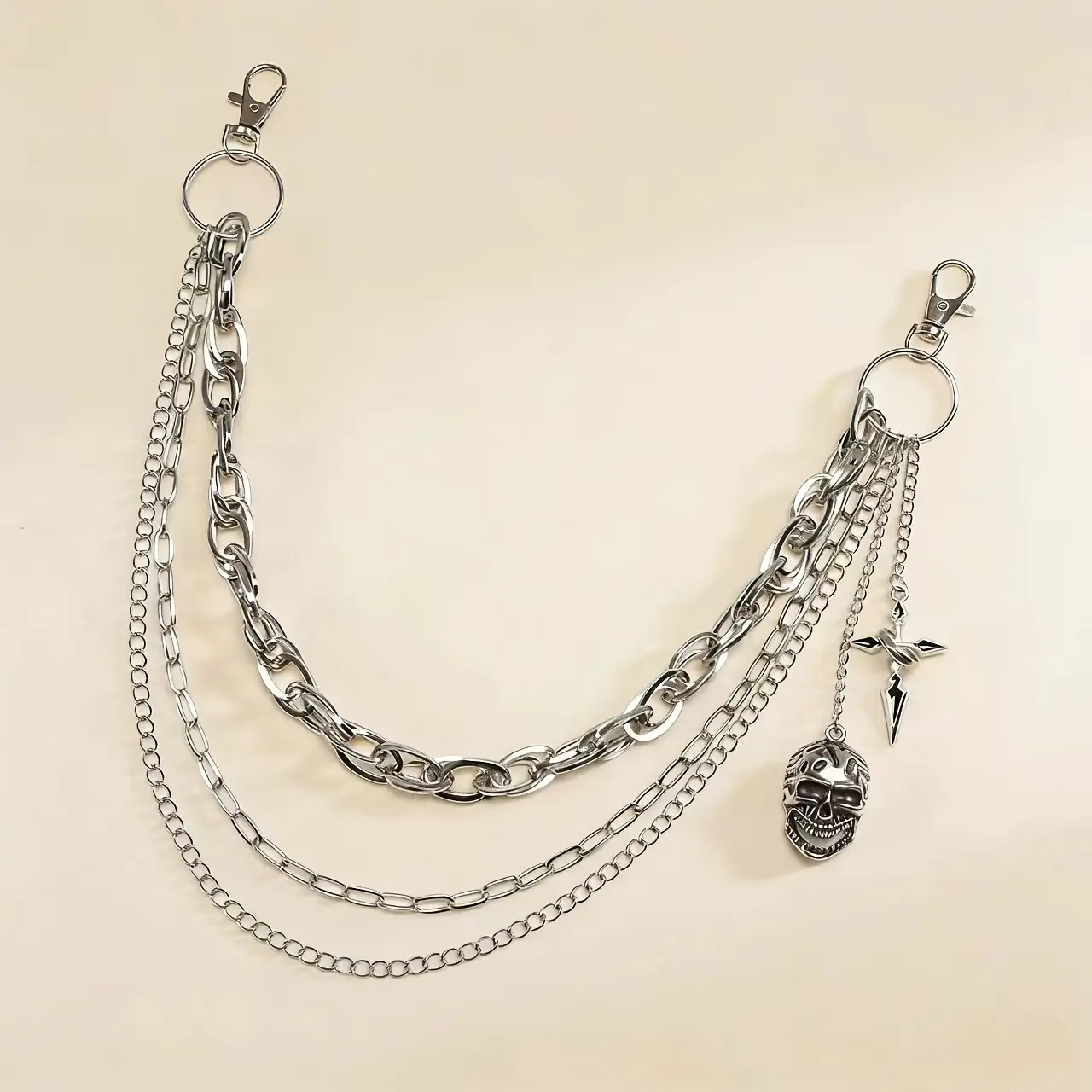 1Pc Multi-Layer Metal Shoes chain& Pant Chain, Y2K Punk Gothic Unisex Waist Chain with Skull & Spike Cross Pendant, Detachable Lobster Clasp Jeans Chain, Grunge Alt Streetwear Belt Chain for Men & Women, Cosplay & Daily Outfit Decor