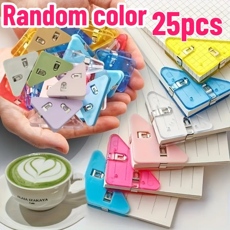 25Pcs Random Color Triangle Page Corner Clips Anti Curl Book Paper Holder Multifunctional Document Bill Note Organizer Clips Multiscene Stationery For Student Classroom Office Home Paper Sorting Storage Accessory