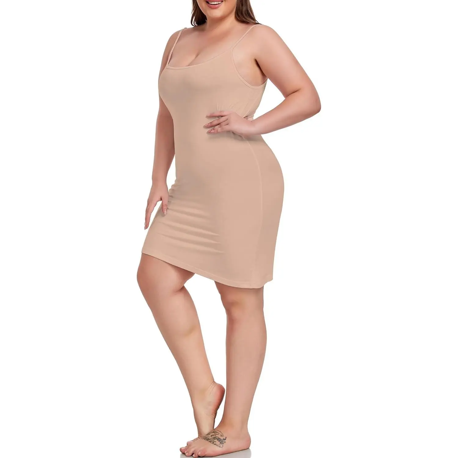 Women's Plus Size Full Slip for Under Dresses with Adjustable Spaghetti Straps - Cami Nightgown(Gift)