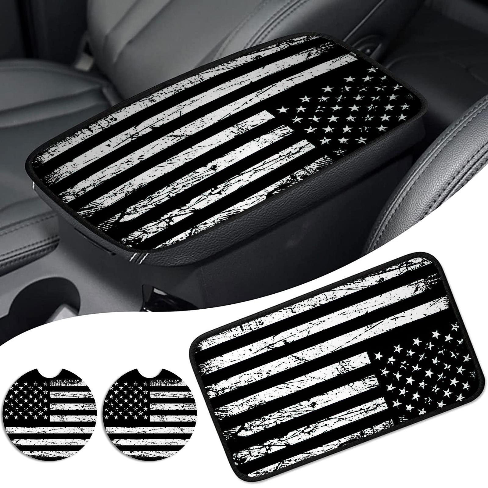 American Flag Pattern Car Center Console Cover & Cup Coasters, Universal Armrest Cover & Non-slip Coasters Car Accessory, Car Interior Decoration Accessories for Men Women, Vehicle, Automotive, Car Decals, Car Interior Set