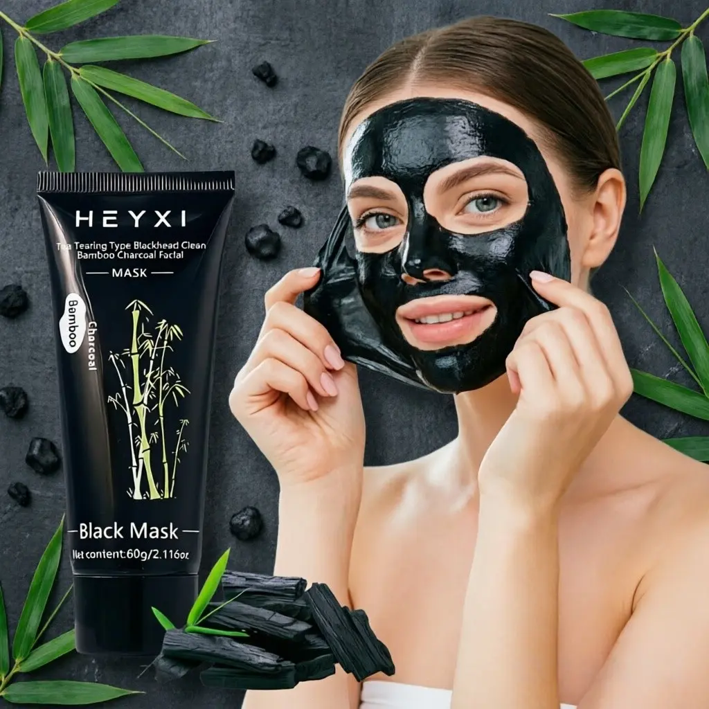 Bamboo Charcoal Exfoliating Mask, Beauty Face Mask, Made with natural bamboo charcoal fibers, it sucks up impurities, deeply cleans your pores, keeps your skin moisturized, controls oil, smooths your skin, skin clear, soft, and hydrated
