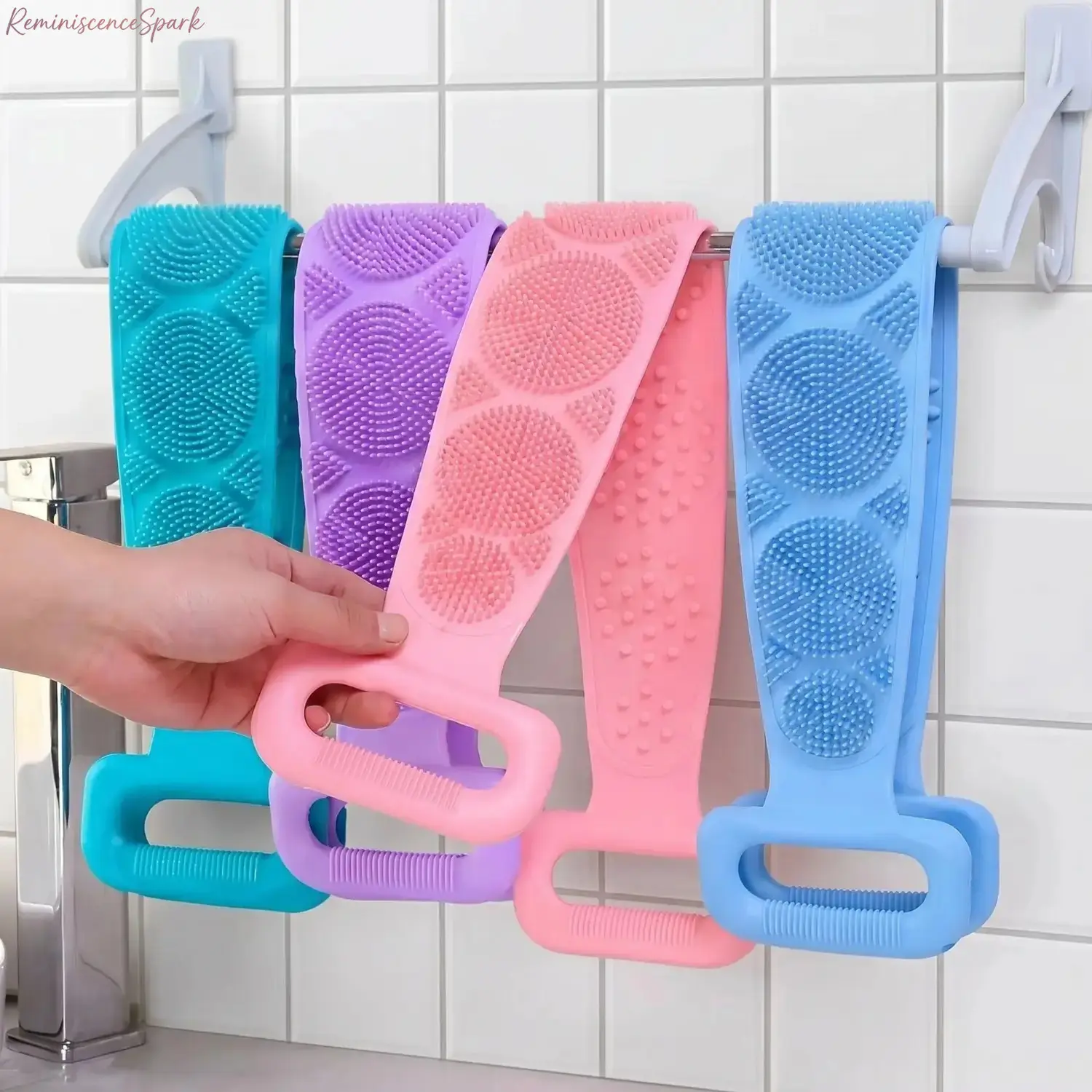 4-Pack Silicone Back Scrubber with Long Strap, Double-Sided Exfoliating & Massaging Shower Body Brush, Gentle Bath Cleaning Accessory Suitable for All Skin Types