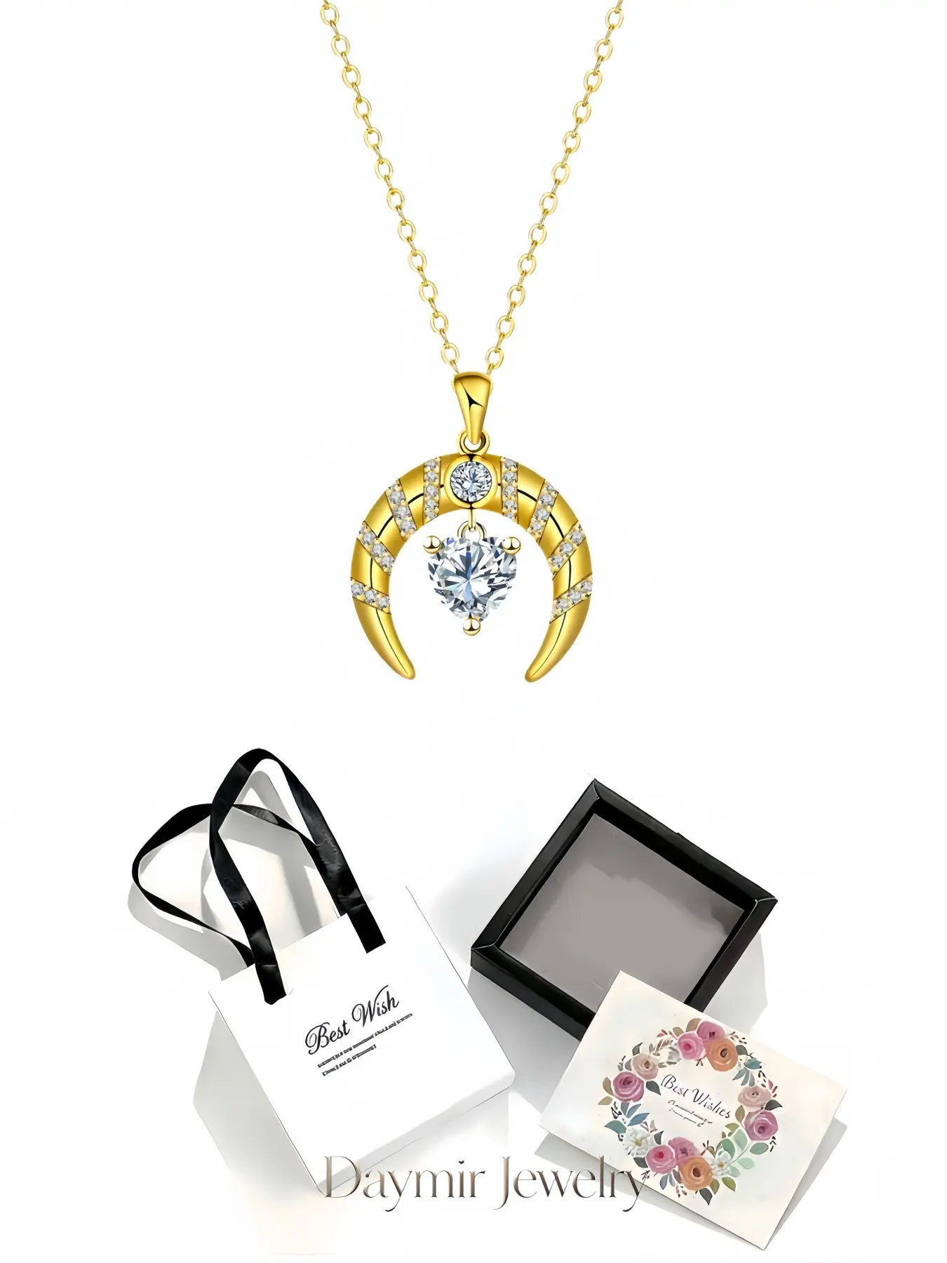 Golden Horn Heart Diamond Devoted Guard Necklace, dazzling clavicle chain for spring and summer. Comes with delicate drawer gift box, ideal gifts for birthdays, Mother’s Day, Valentine’s Day, Christmas and anniversaries.