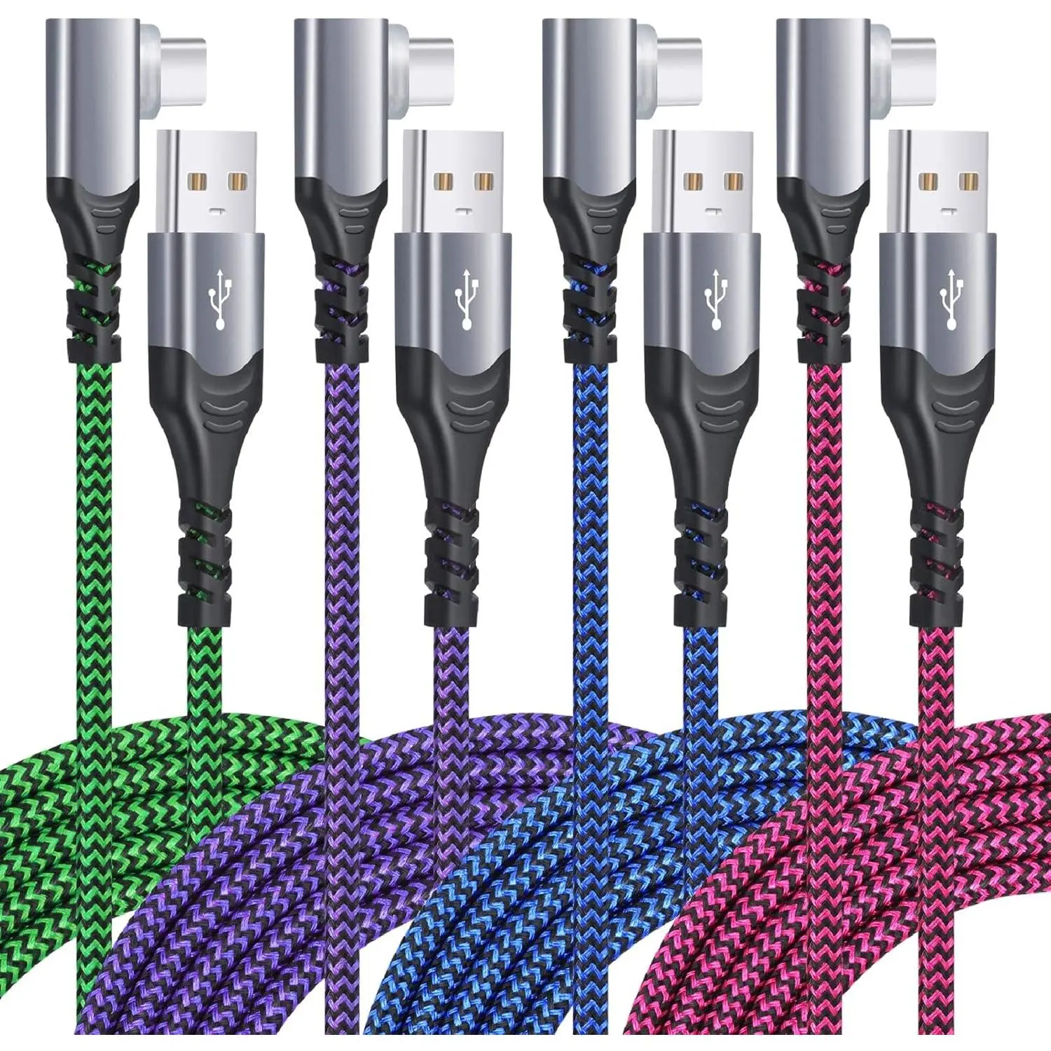90 Degrees USB Type C , [10ft] 4-Pack Right Angle  Charger Cord