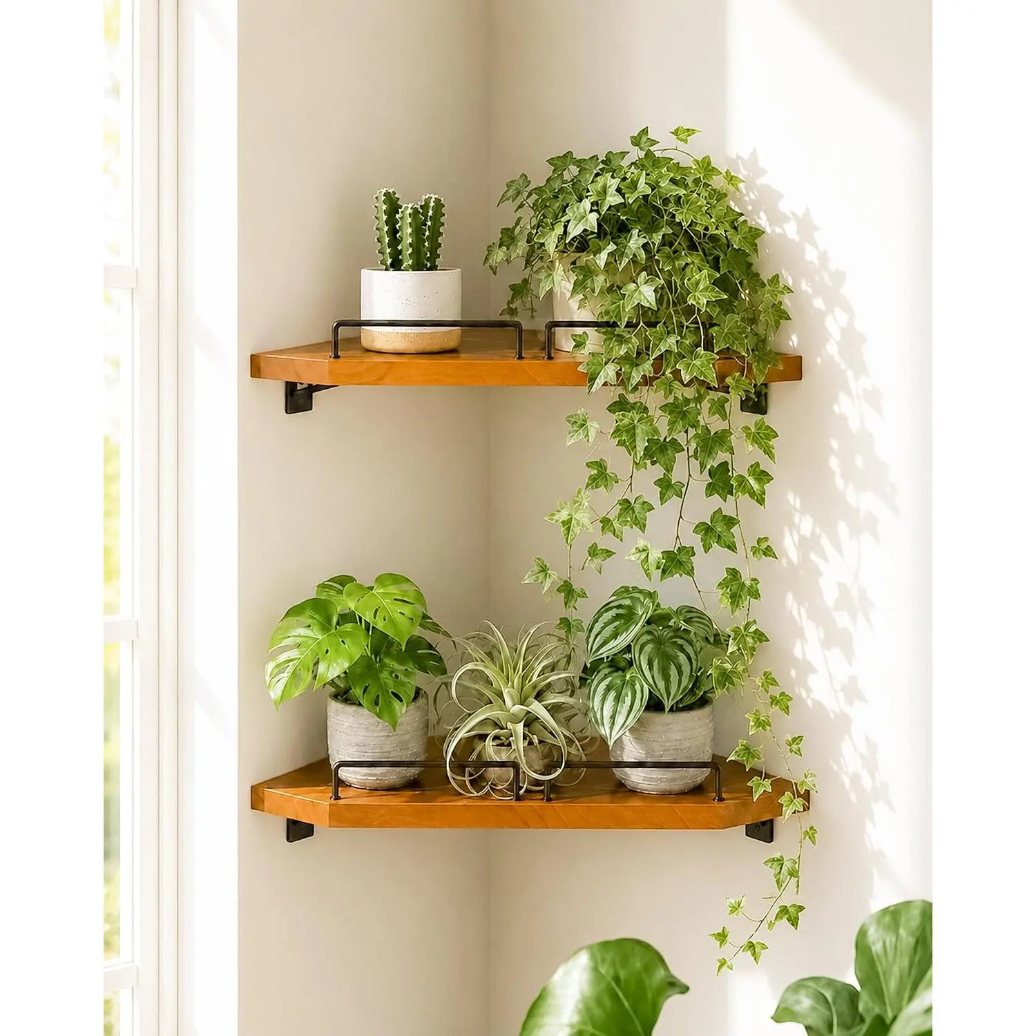 Corner Shelf Wall Mounted Floating Corner Shelves 13 Inch Black Iron &   Shelves Window Shelf for  2 Pack
