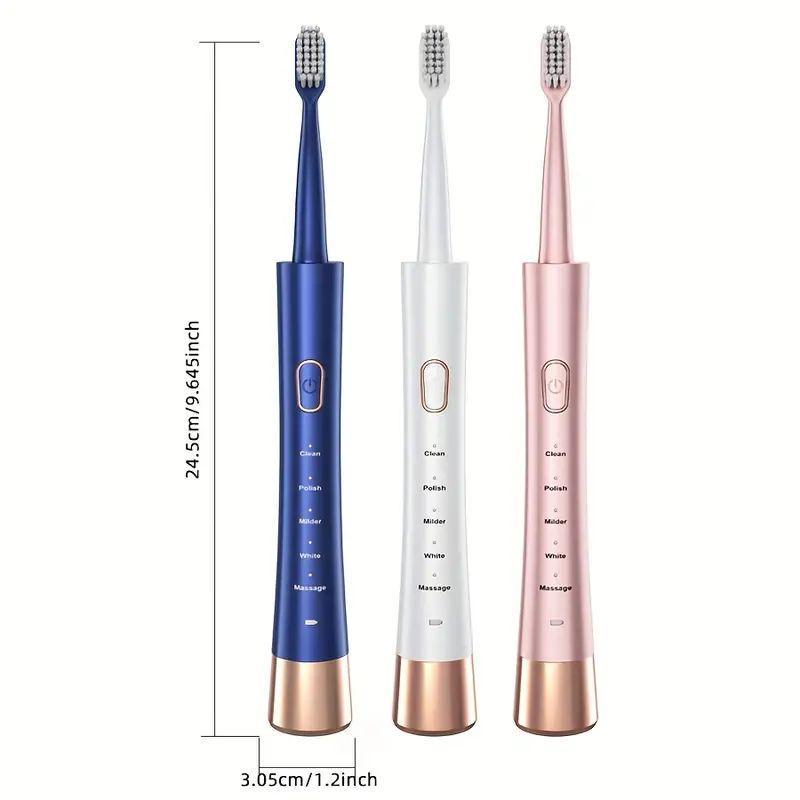 Portable Electric Toothbrush, 1 Box Rechargeable Sonic Teeth Cleaning Toothbrush with 8 Counts Replacement Brush Heads, Intelligent Timer Toothbrushes for Adults, Valentine's Day gift
