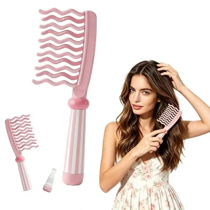 Wide Tooth Comb for Curly Hair, Dual Row Wave Teeth, Ergonomic Handle, Suitable for Long Thick Dry Wet Hair, Women Girls Use