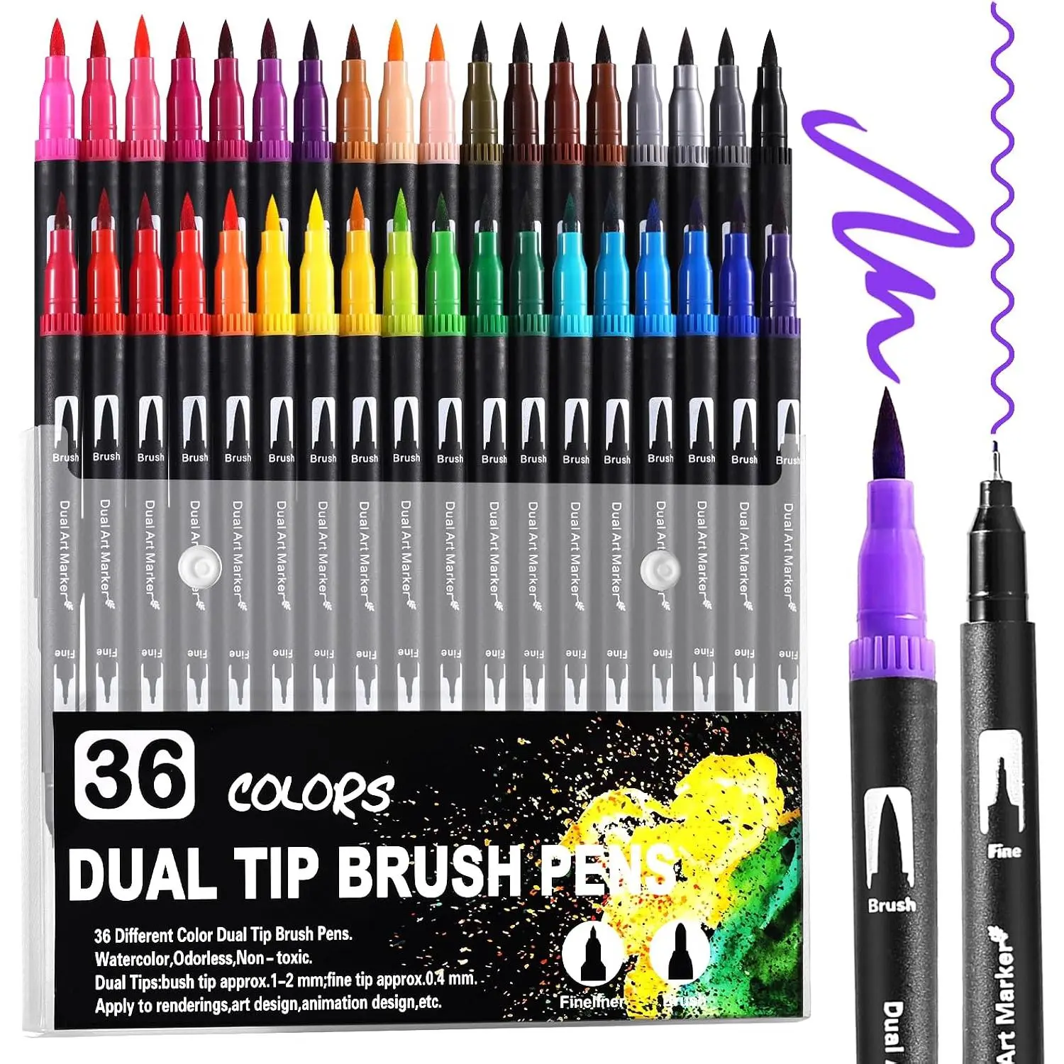 36 Colors  Tip Watercolor Markers Pens for School Supplies-Brush & Fine | Coloring Markers No Bleeding for Adult Coloring Books Calligraphy Card Making Sketching Journaling Note Taking Planner Travel