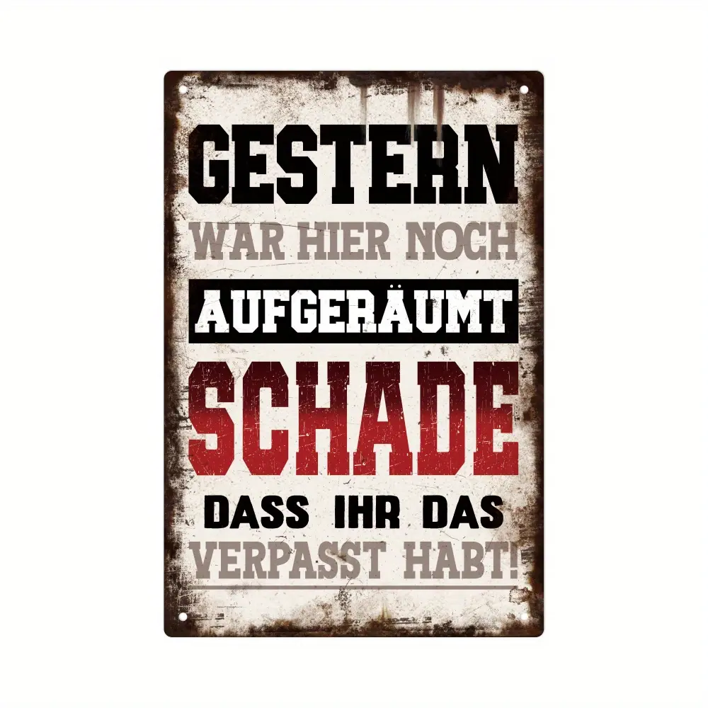 Vintage German Funny Messy Workshop Flat Iron Wall Sign Retro Industrial Wall Decor, Waterproof Hanging Plaque for Garage Man Cave Office  Lover Christmas Friend Gift