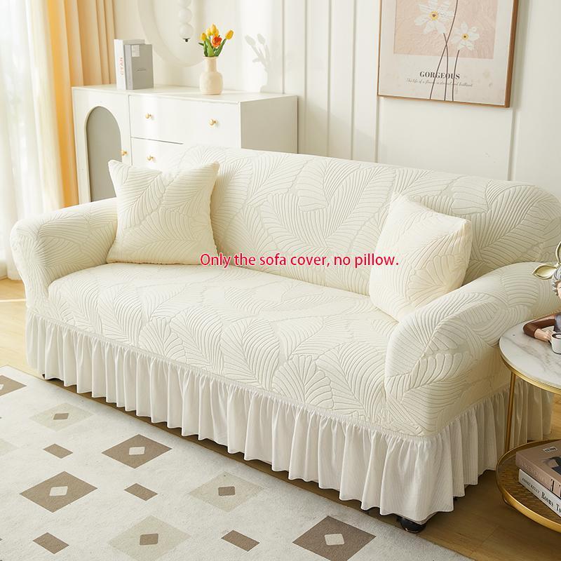 Leaf Pattern Quilted Sofa Cover with Ruffle, 1 Count Dustproof Sofa Slipcover, Fashion Couch Protector for Home Living Room, Home Decor, Elastic Furniture Protector