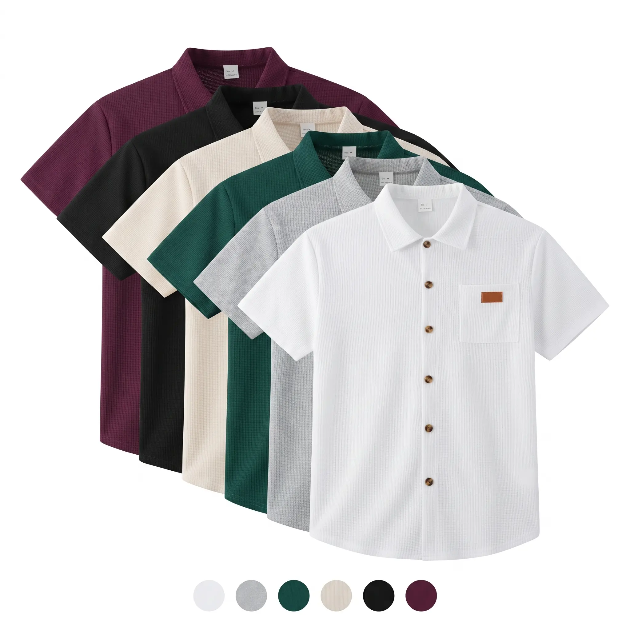 Men'S Waffle Knit Short Sleeve Button Up Turn Down Collar Shirt Summer Casual Shirt Lightweight Breathable Soft Stretch Comfortable Top For Men Daily Wear Vacation Beach Resort Outfit