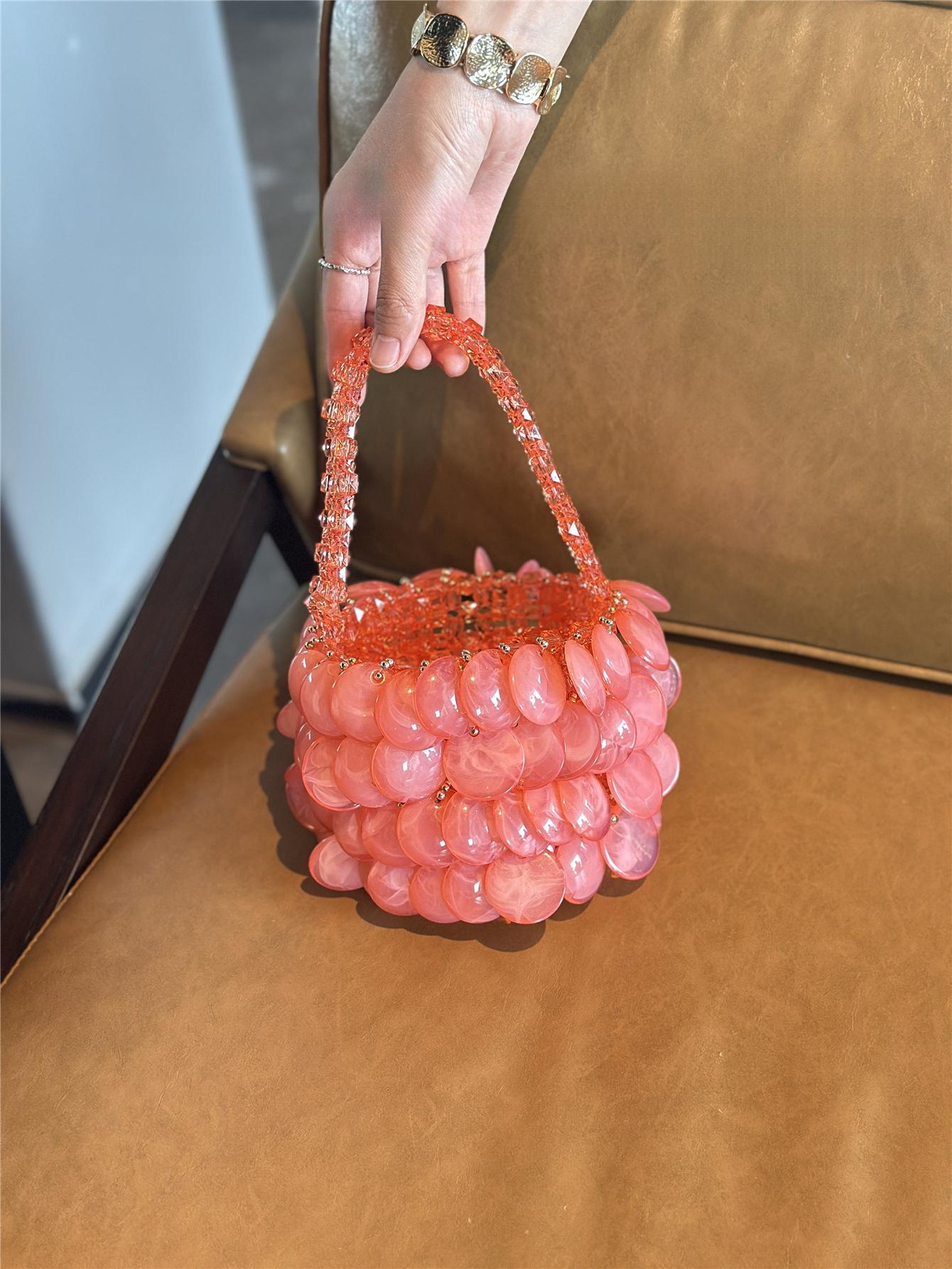 Vintage Barbie Pink Handmade Beaded Pearl Natural Large Shell Bucket Bag Crescent Bag Handbag for Women 2026
