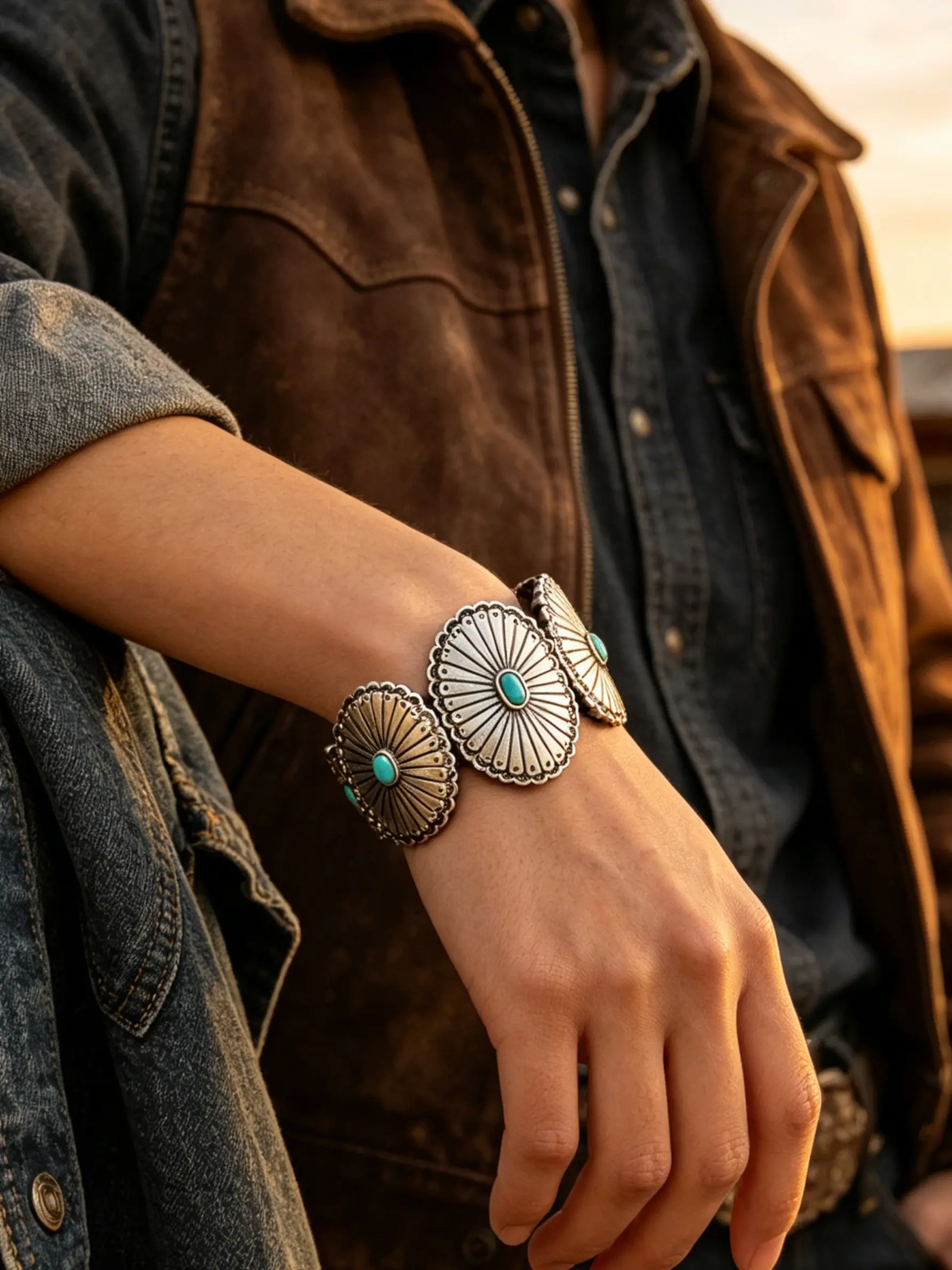 Western Style Turquoise Bracelet, Vintage Ethnic Bohemian Oval Turquoise Bangle, Cross-Border Fashion Jewelry for Women