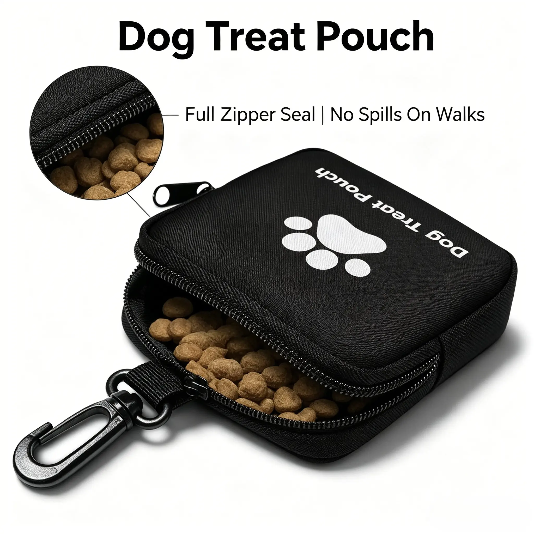 Portable Pet Snack Bag, Clip-On Design for Walks and Training, Waterproof Oxford Fabric, Leak-Proof Zipper, Ideal for Dog Walking and Hiking