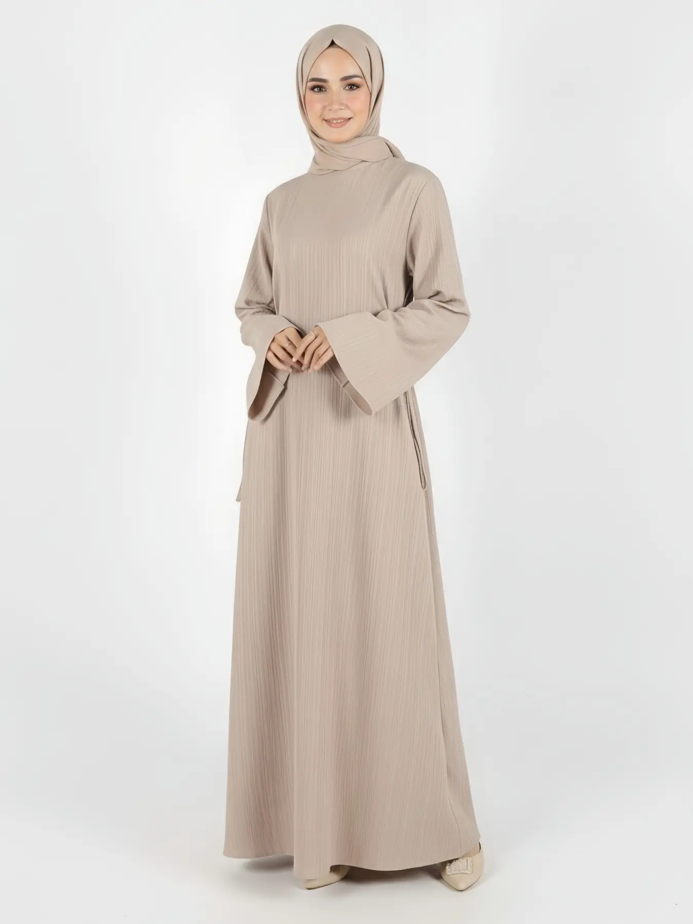 Women's Plain Tie Front Flounce Sleeve Dress, Elegant Long Sleeve Round Neck Dress for Spring & Fall, Women's Clothing for Daily Wear, Hijabi Cute Dresses, Modest Muslim Outfits