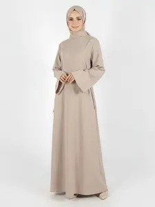 Women's Plain Tie Front Flounce Sleeve Dress, Elegant Long Sleeve Round Neck Dress for Spring & Fall, Women's Clothing for Daily Wear