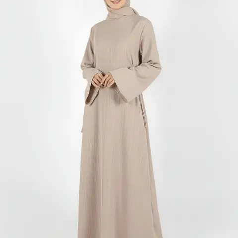 Women's Plain Tie Front Flounce Sleeve Dress, Elegant Long Sleeve Round Neck Dress for Spring & Fall, Women's Clothing for Daily Wear, Hijabi Cute Dresses, Modest Muslim Outfits, Modest Clothes
