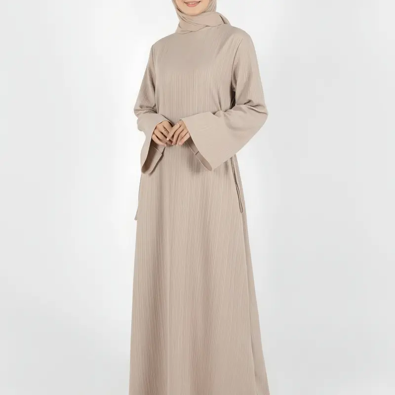 Women's Plain Tie Front Flounce Sleeve Dress, Elegant Long Sleeve Round Neck Dress for Spring & Fall, Women's Clothing for Daily Wear, Hijabi Cute Dresses, Modest Muslim Outfits, Modest Clothes