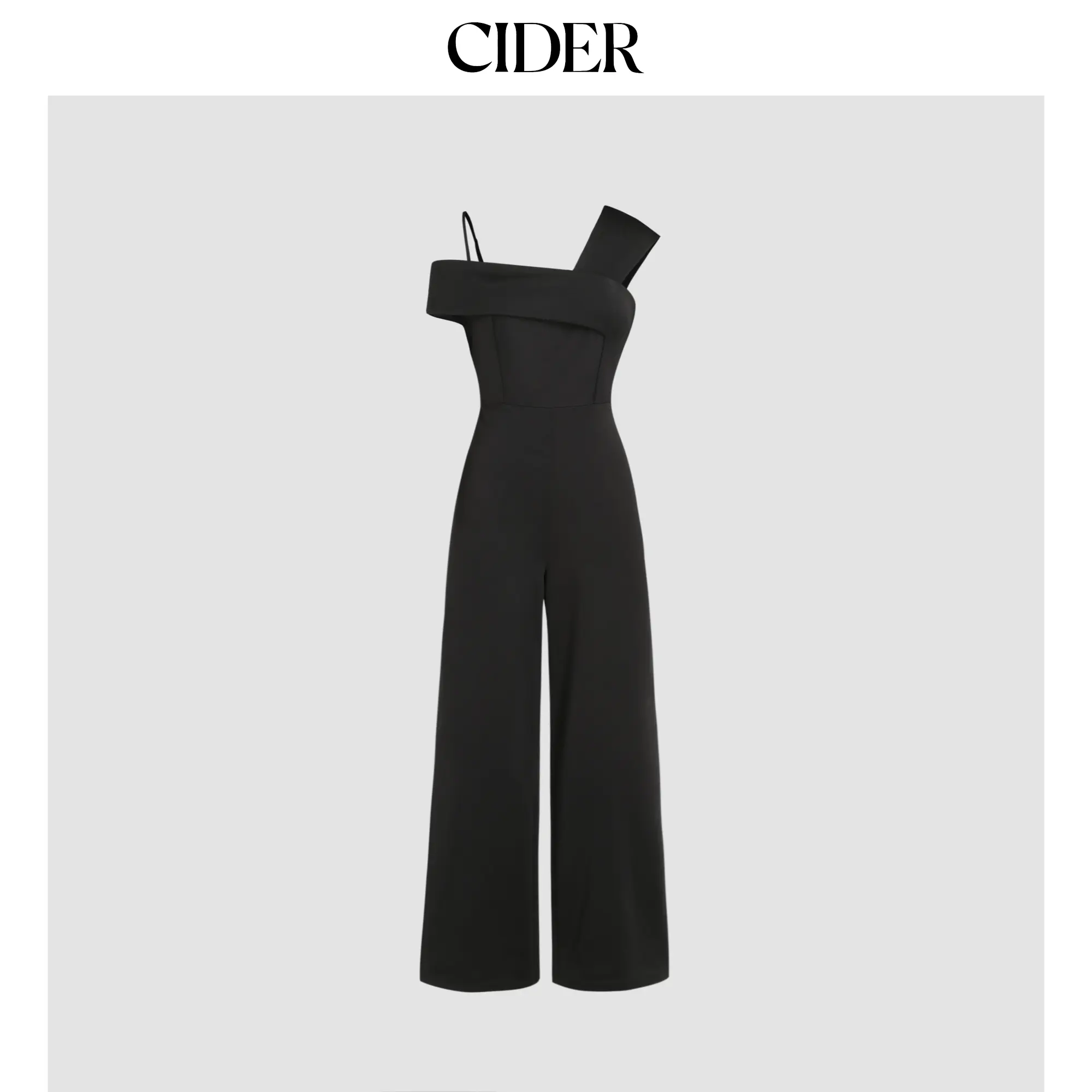 Cider [2 colors, size 2-26] Satin Solid Off-shoulder Asymmetrical Stitch Jumpsuit
