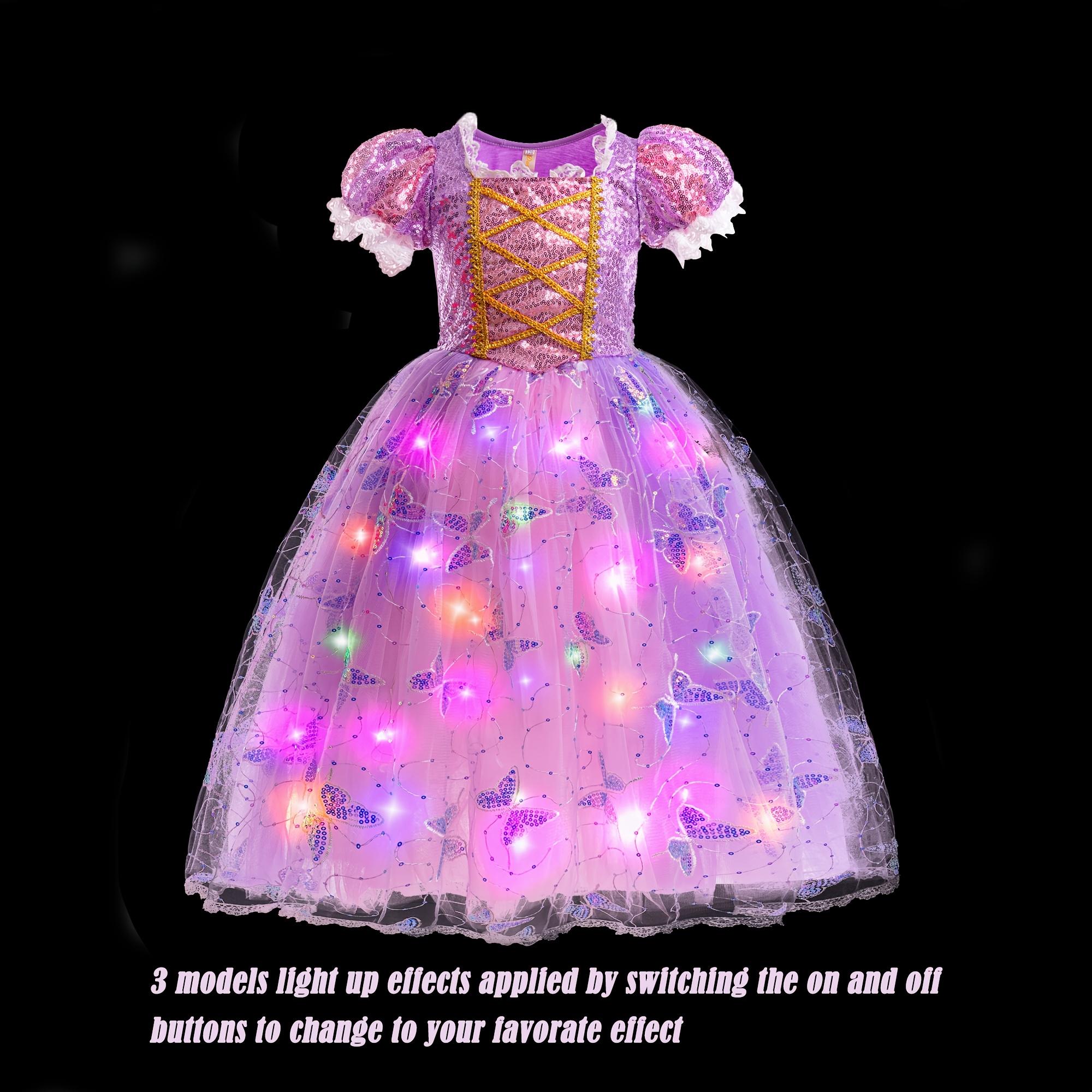(New)Girl's Light-Up Princess Dress with Gloves, Lining - Perfect Themed Parties and Holiday Gifts, LEADTEX Costume Decoration