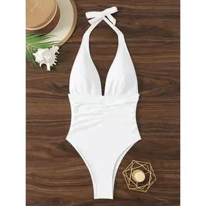 Halter Top Bathing Suit Woman Swimsuits One Piece Swimwear Women's  2026 Trend V Neck Beachwear Female Monokini Summer Bodysuit