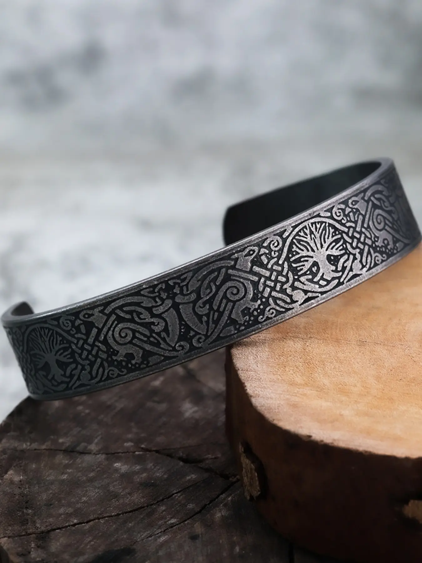 Dark Viking Rune Cuffs, Norse Mythology Bracelets, Fenrir Wolf Carvings, Norse Knots, Men's Accessories, Dark Aesthetic Jewelry