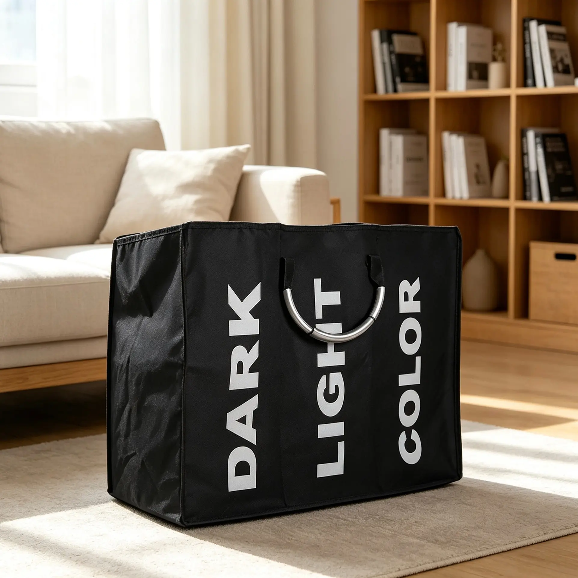 Three-Compartment Foldable Large Capacity Laundry Bag, Waterproof Dirty Clothes Storage Basket, Ideal for Laundry Room, Closet, Dorm, Home Use