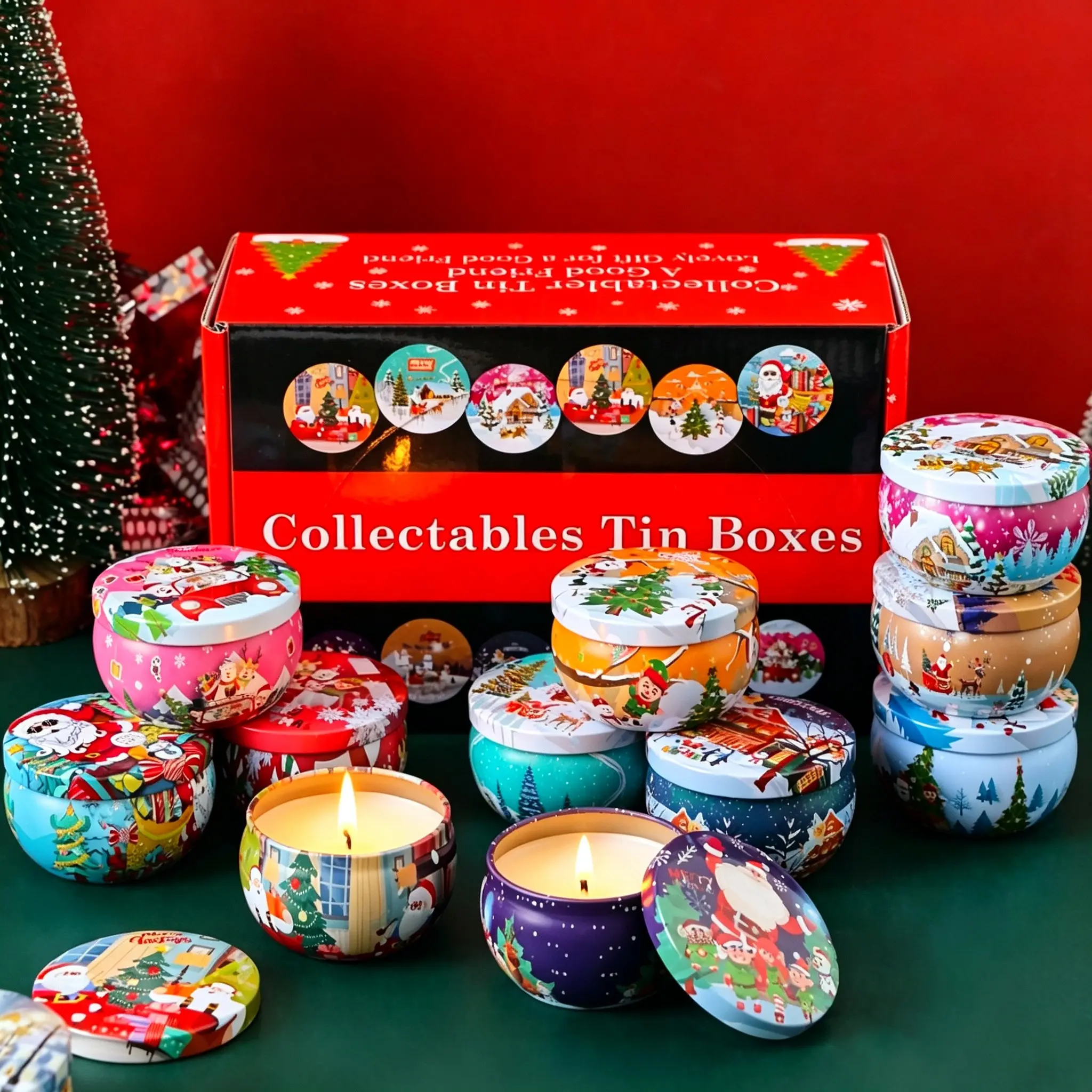 Christmas Scented Candles Gift Set, 12 PCS 2.5 oz Aromatherapy Candles Gifts for Women Soy Wax Candles Gift for mom Portable Travel Tin Jar Candles for Birthday, Thanksgiving, Mother's Day, Halloween