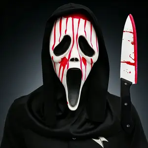 1pc Bleeding Terrifying Scream Ghost Mask with Hood, Halloween Horror Cosplay Headwear, Party Costume Accessory